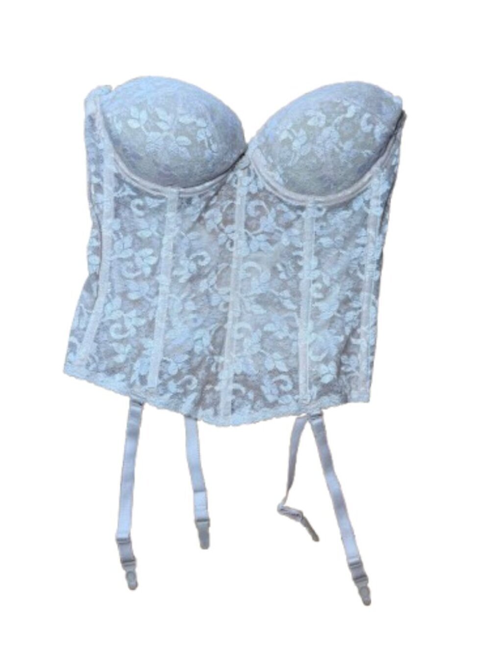 Carnival Sheer Lace Corset with Garter Straps size 36C Cream Molded Cups